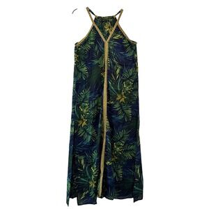 America & Beyond Tropical Maxi Dress Navy Green Boho Preppy Vacation Resort Chic